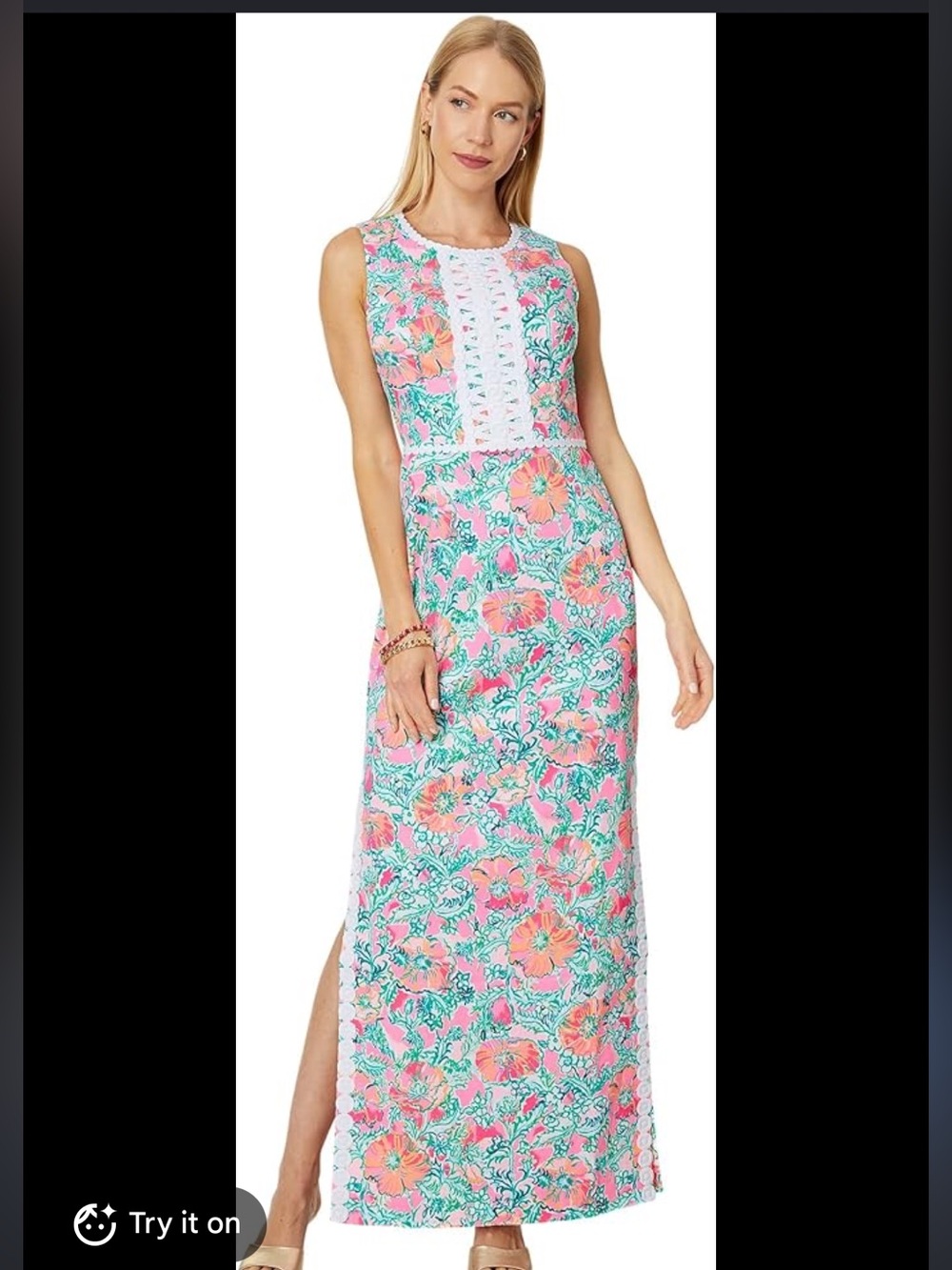 Lilly Pulitzer NWT Size 10 - Pink & Orange Floral Dress with White Lace Trim - Picture 3 of 3